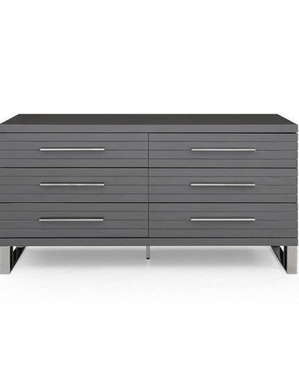 59" Grey Solid And Manufactured Wood Six Drawer Dresser