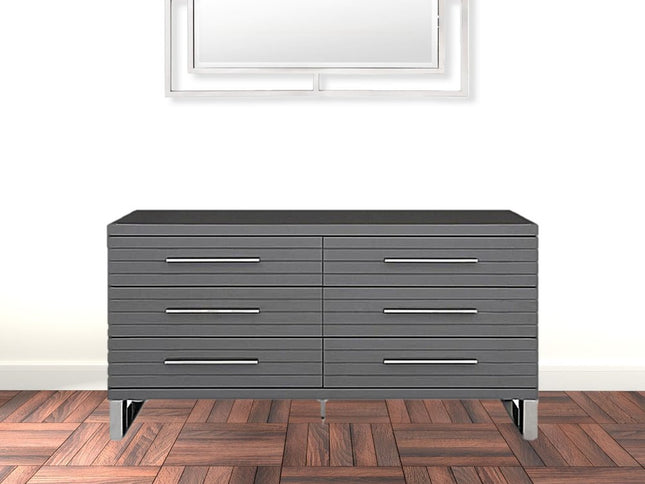59" Grey Solid And Manufactured Wood Six Drawer Dresser