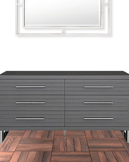 59" Grey Solid And Manufactured Wood Six Drawer Dresser