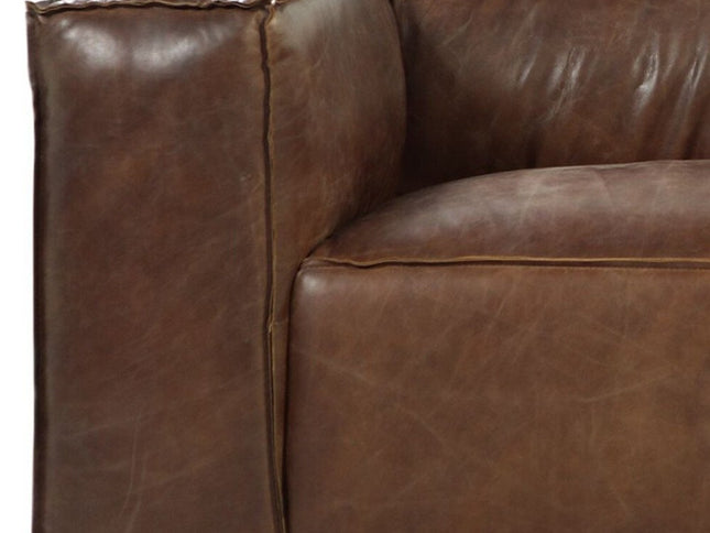 98" Brown Top Grain Leather Sofa With Black Legs