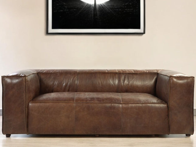 98" Brown Top Grain Leather Sofa With Black Legs