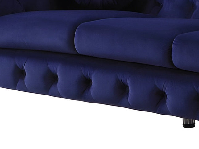 90" Blue Velvet Chesterfield Sofa With Silver Legs