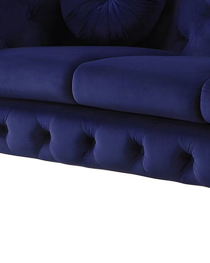 90" Blue Velvet Chesterfield Sofa With Silver Legs