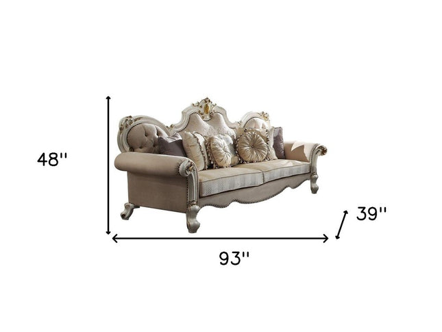 93" Pearl Velvet Sofa And Toss Pillows