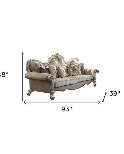 93" Pearl Velvet Sofa And Toss Pillows