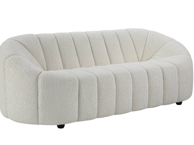 84" White Sherpa Sofa With Black Legs