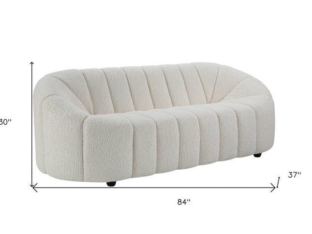 84" White Sherpa Sofa With Black Legs