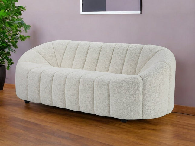 84" White Sherpa Sofa With Black Legs