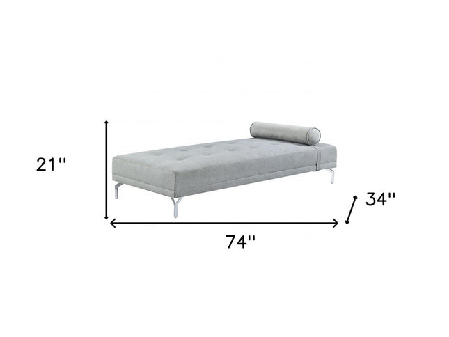 74" Gray Velvet Convertible Futon Sofa With Toss Pillow