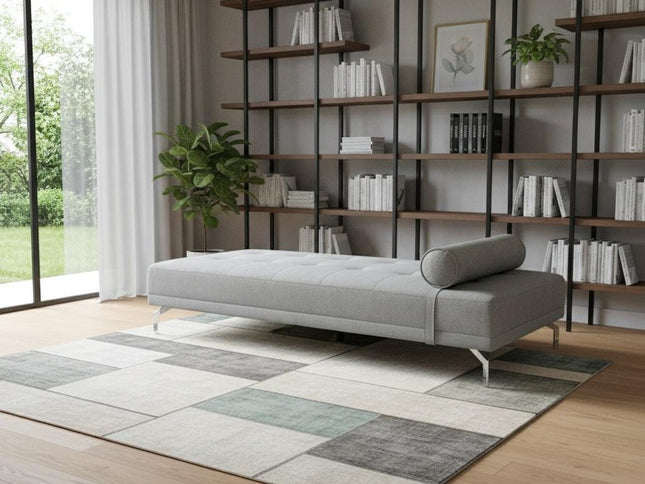 74" Gray Velvet Convertible Futon Sofa With Toss Pillow