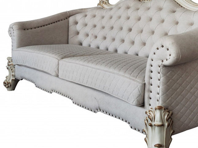 89" Ivory Velvet Sofa And Toss Pillows With Pearl Legs