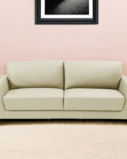 90" Beige Italian Leather Sofa With Gold Legs