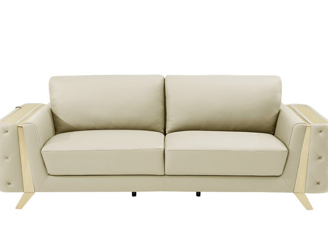 90" Beige Italian Leather Sofa With Gold Legs
