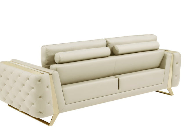 90" Beige Italian Leather Sofa With Gold Legs