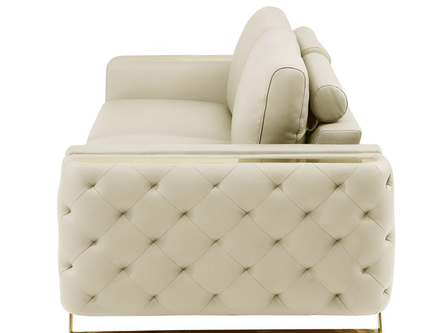 90" Beige Italian Leather Sofa With Gold Legs