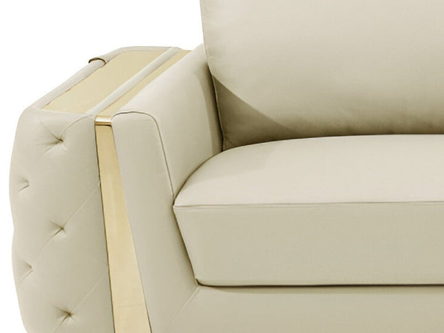 90" Beige Italian Leather Sofa With Gold Legs