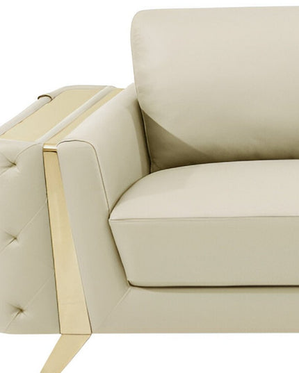 90" Beige Italian Leather Sofa With Gold Legs