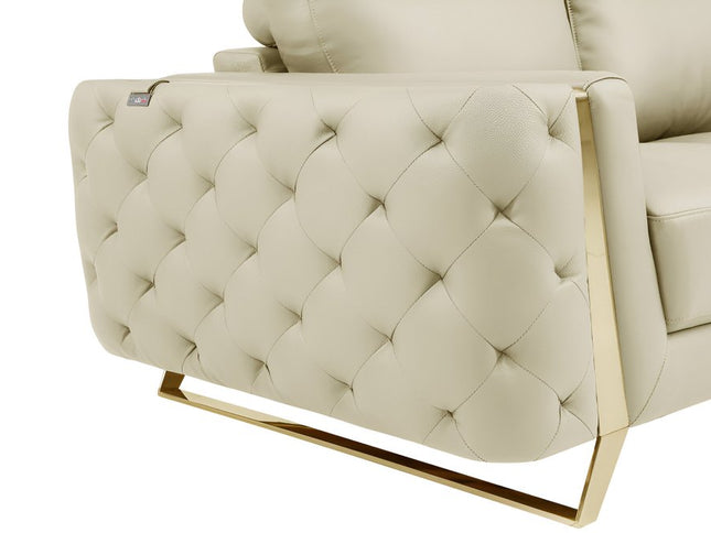 90" Beige Italian Leather Sofa With Gold Legs