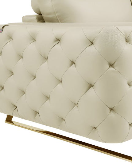 90" Beige Italian Leather Sofa With Gold Legs