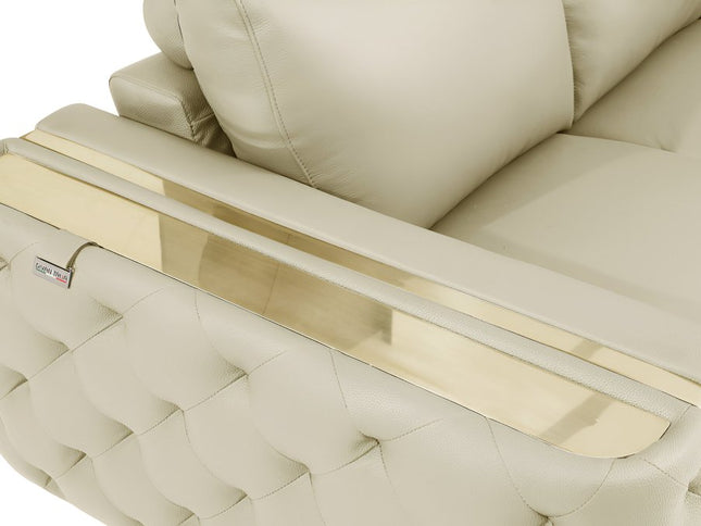 90" Beige Italian Leather Sofa With Gold Legs