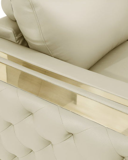 90" Beige Italian Leather Sofa With Gold Legs
