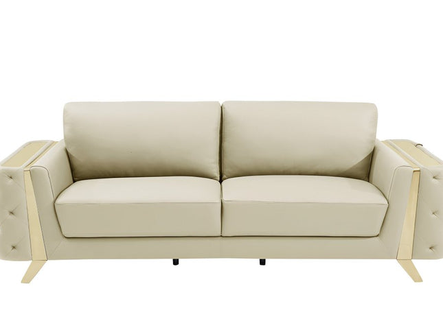 90" Beige Italian Leather Sofa With Gold Legs