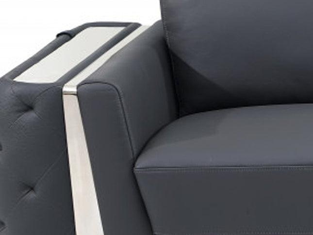 90" Gray Italian Leather Sofa With Silver Legs