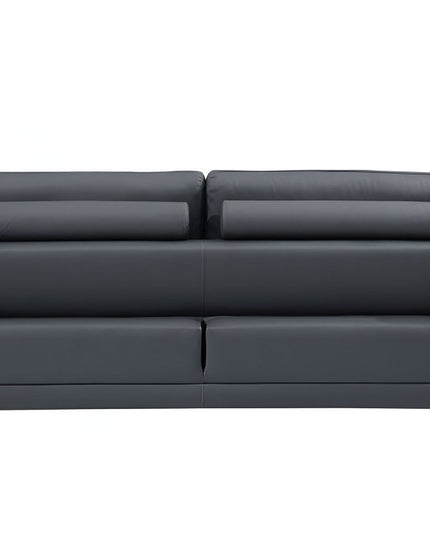 90" Gray Italian Leather Sofa With Silver Legs