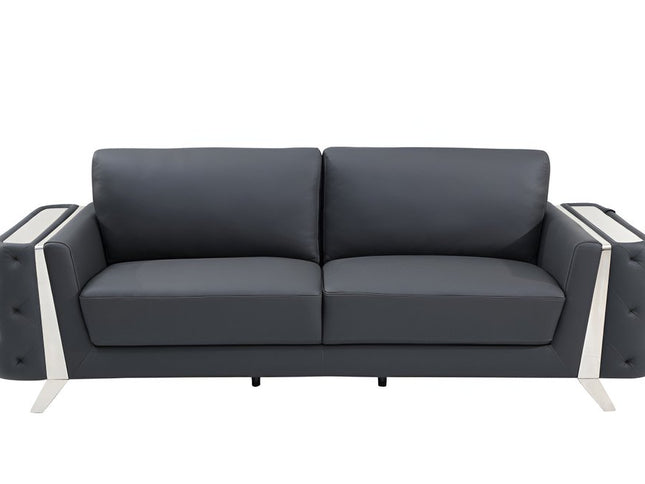 90" Gray Italian Leather Sofa With Silver Legs