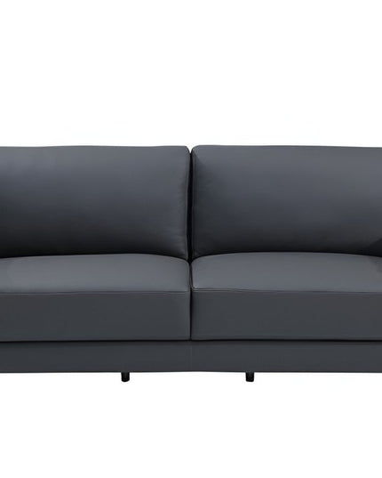 90" Gray Italian Leather Sofa With Silver Legs