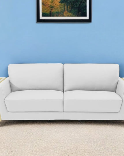 90" White Italian Leather Sofa With Gold Legs
