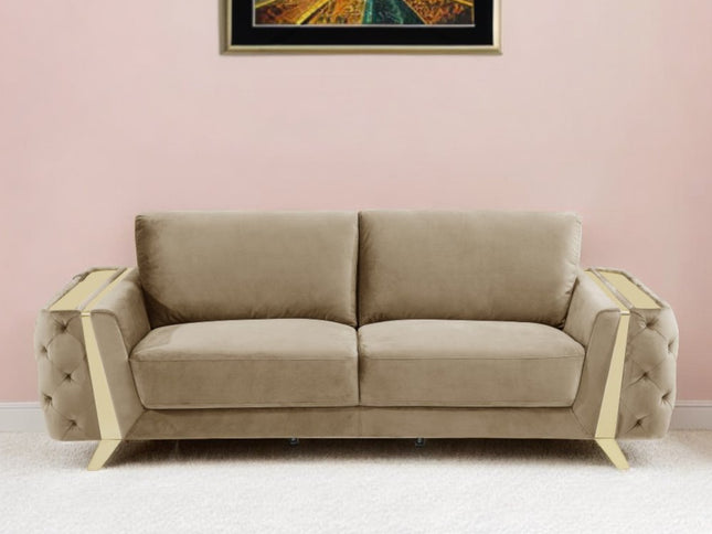 90" Beige Velvet Sofa With Gold Legs