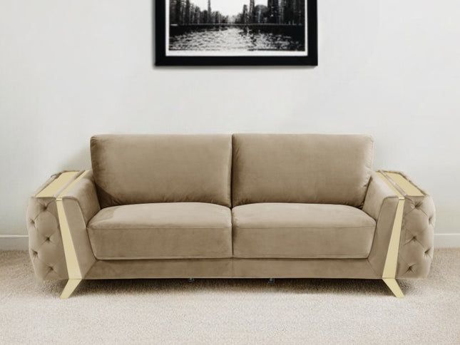 90" Beige Velvet Sofa With Gold Legs