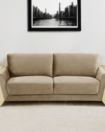 90" Beige Velvet Sofa With Gold Legs