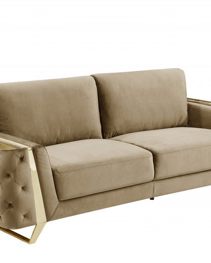 90" Beige Velvet Sofa With Gold Legs