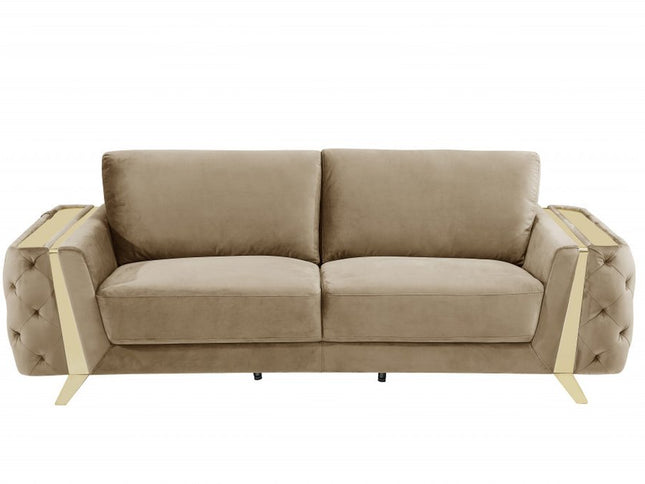 90" Beige Velvet Sofa With Gold Legs