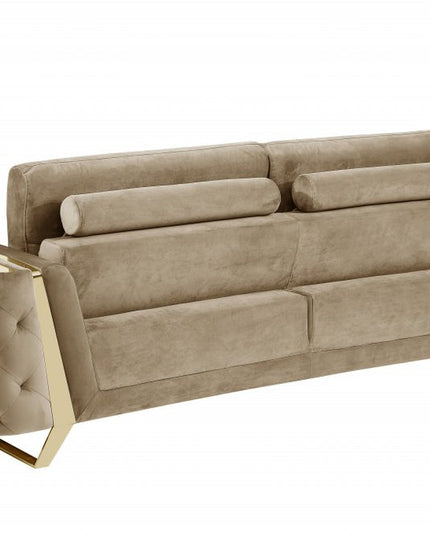 90" Beige Velvet Sofa With Gold Legs