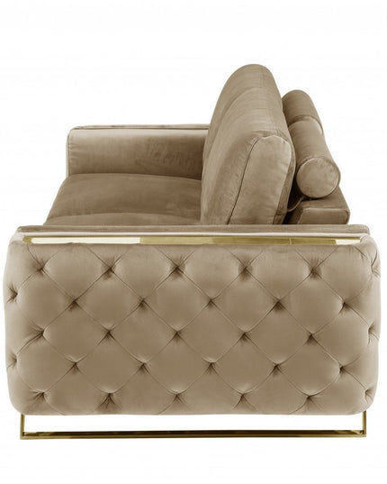 90" Beige Velvet Sofa With Gold Legs