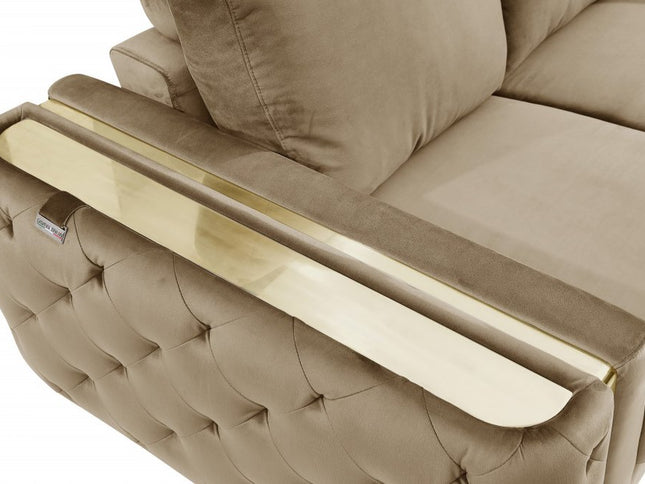 90" Beige Velvet Sofa With Gold Legs