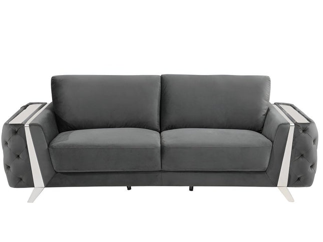 90" Gray Velvet Sofa With Silver Legs