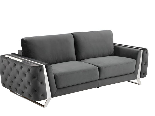 90" Gray Velvet Sofa With Silver Legs