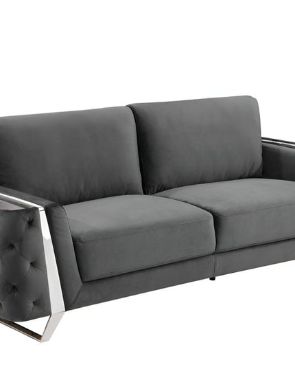 90" Gray Velvet Sofa With Silver Legs