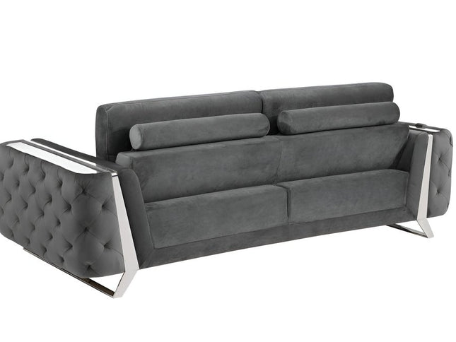 90" Gray Velvet Sofa With Silver Legs