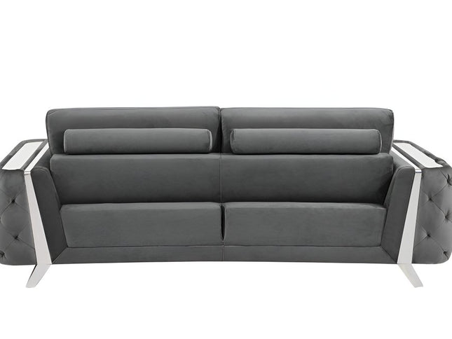 90" Gray Velvet Sofa With Silver Legs