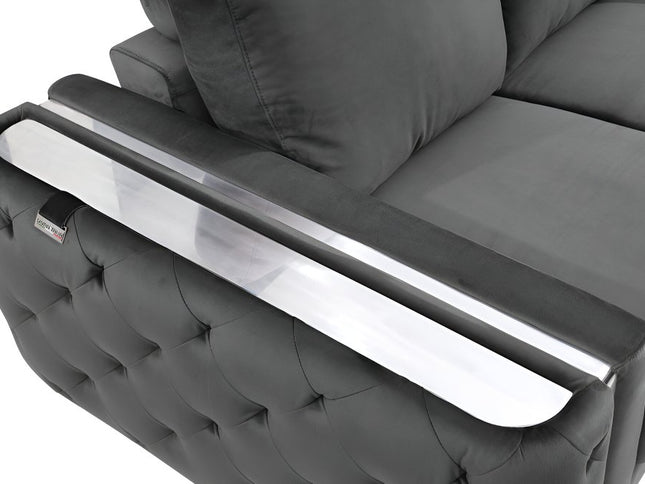 90" Gray Velvet Sofa With Silver Legs