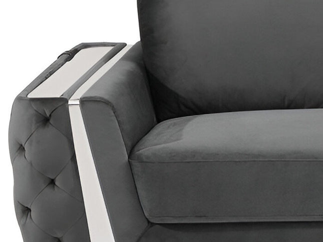 90" Gray Velvet Sofa With Silver Legs