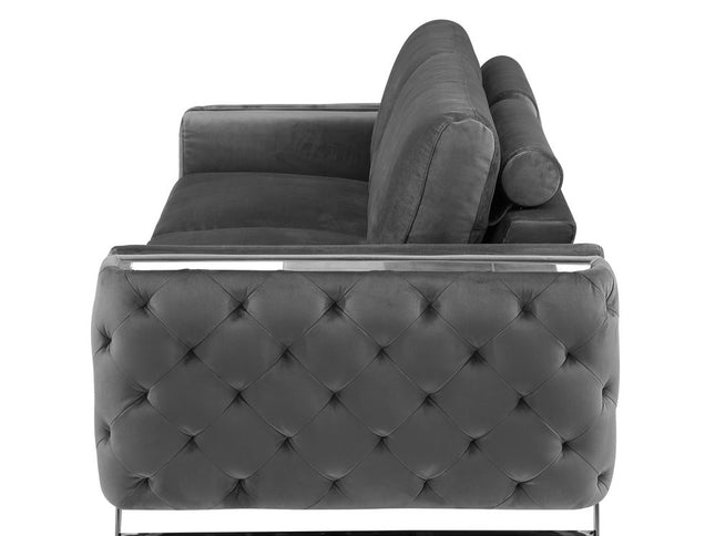 90" Gray Velvet Sofa With Silver Legs