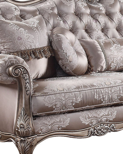 94" Dark Gray Imitation Silk Damask Sofa And Toss Pillows With Champagne Legs