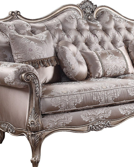 94" Dark Gray Imitation Silk Damask Sofa And Toss Pillows With Champagne Legs