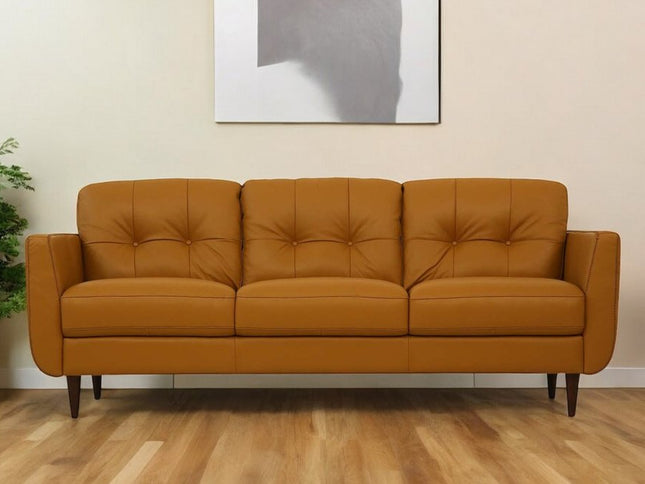 83" Orange Leather Sofa With Black Legs